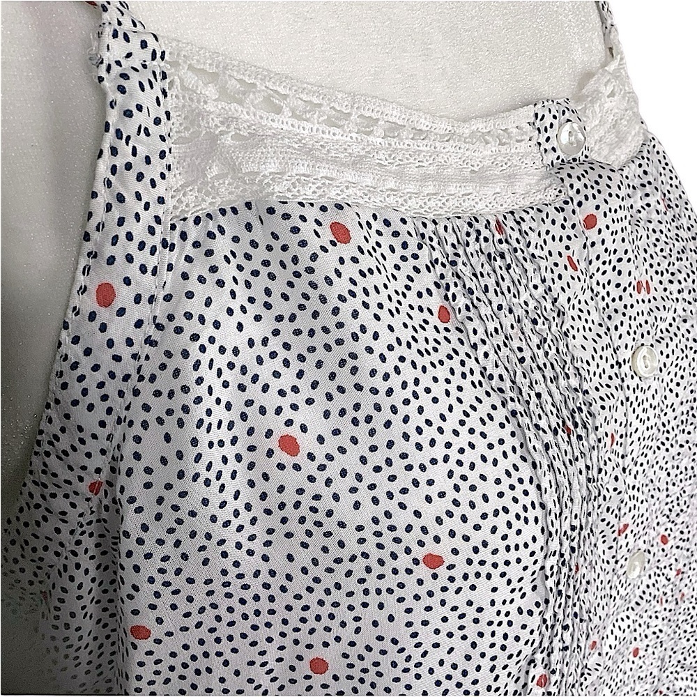 Lucky Brand Blue & Red Polka Dot on White Lace Trim Cotton Tank Top Size Large - Picture 6 of 16